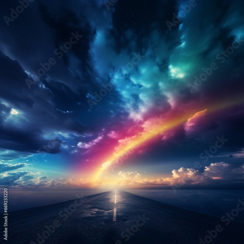 A colorful rainbow stretched across the sky dark Ai generated art
