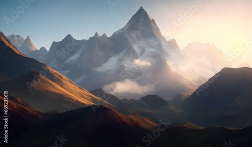 Beautiful mountain landscape. Sunrise over the mountains.