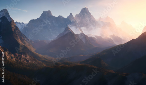 Beautiful mountain landscape. Sunrise over the mountains.