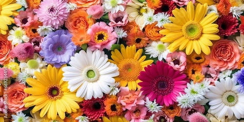 Colorful flower background with gerberas and daisies.