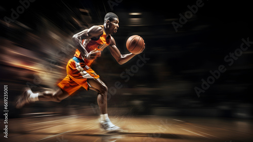 Basketball player running with ball in hand