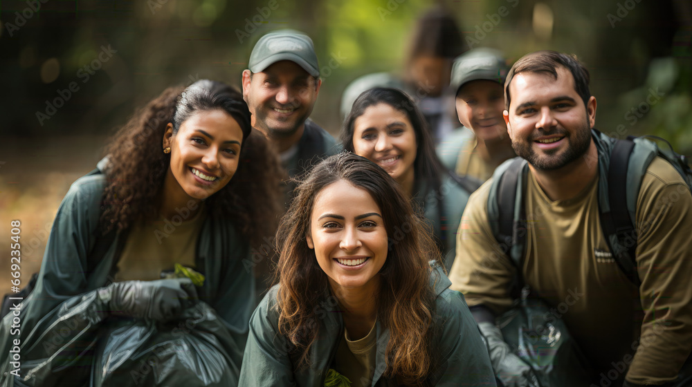 A group of young and diverse volunteer workers group enjoy charitable social work outdoors in cleaning up garbage. A group of young and diverse volunteer workers group enjoy charitable social work outdoors in cleaning up garbage.