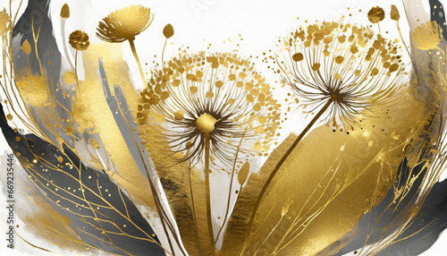 luxury floral oil painting gold dandelion on white background generative ai photo