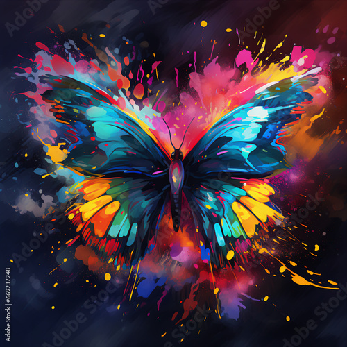 Butterfly Splash Art  A Dynamic Illustration Combining Vibrant Colors and Brush Strokes