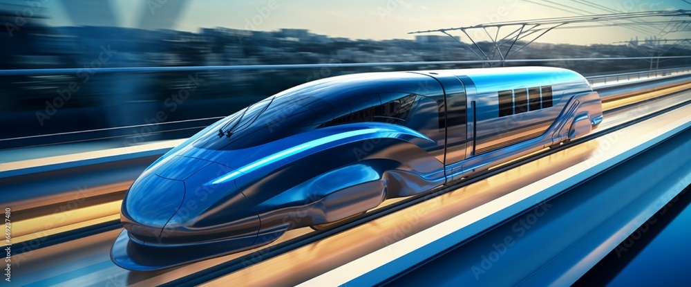 High-speed maglev trains whisking by in a blur of modern engineering.
