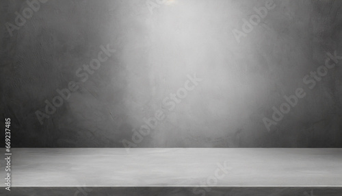 empty gray wall room interiors studio concrete backdrop and floor cement shelf well editing montage display products and text present on free space background