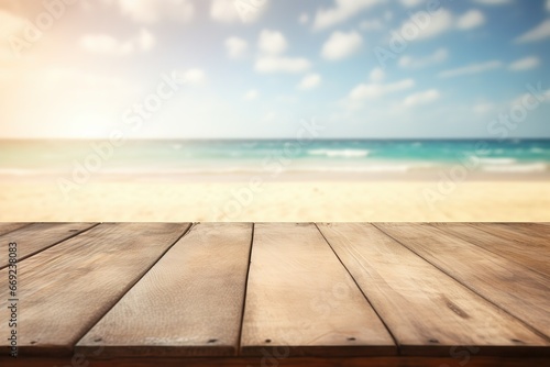 empty wooden table on the beach