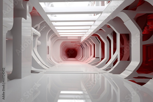 Sci-Fi White Space Corridor with Round Windows
