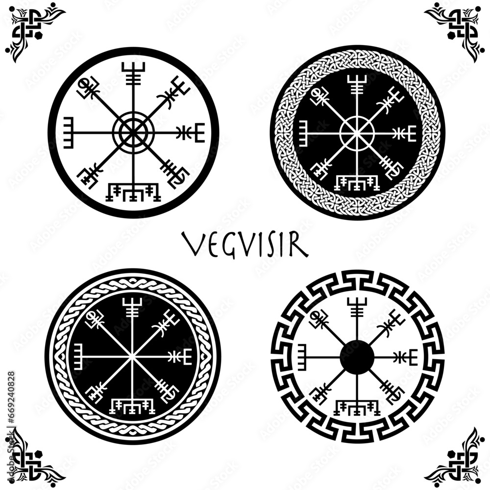 Set of Viking Vegvisir Futhark Rune Magical Navigator Compass with ...