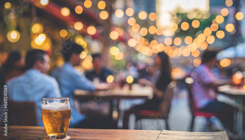 bokeh background of street bar beer restaurant outdoor in asia people sit chill out and hang out dinner and listen to music together in avenue happy life work hard play hard generative ai photo