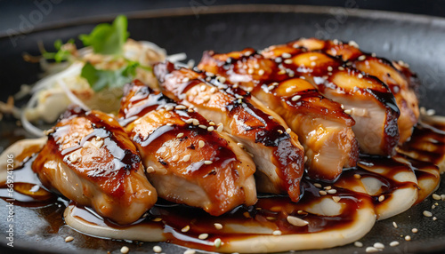 close up of teriyaki grilled chicken