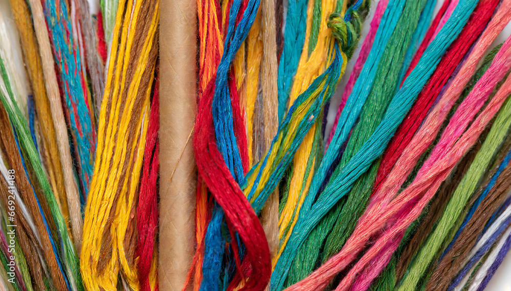 vibrant threads wrapped around various sticks
