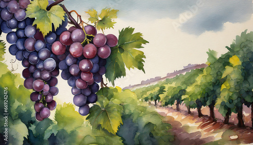 a painting of a bunch of grapes hanging from a vine generative ai