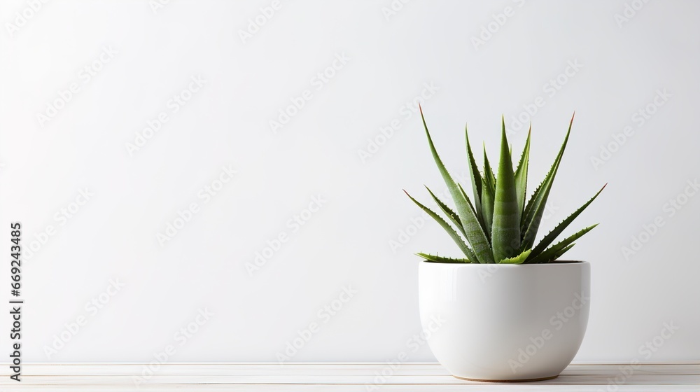 Aloe vera plant in a pot on the table - obrazy, fototapety, plakaty 