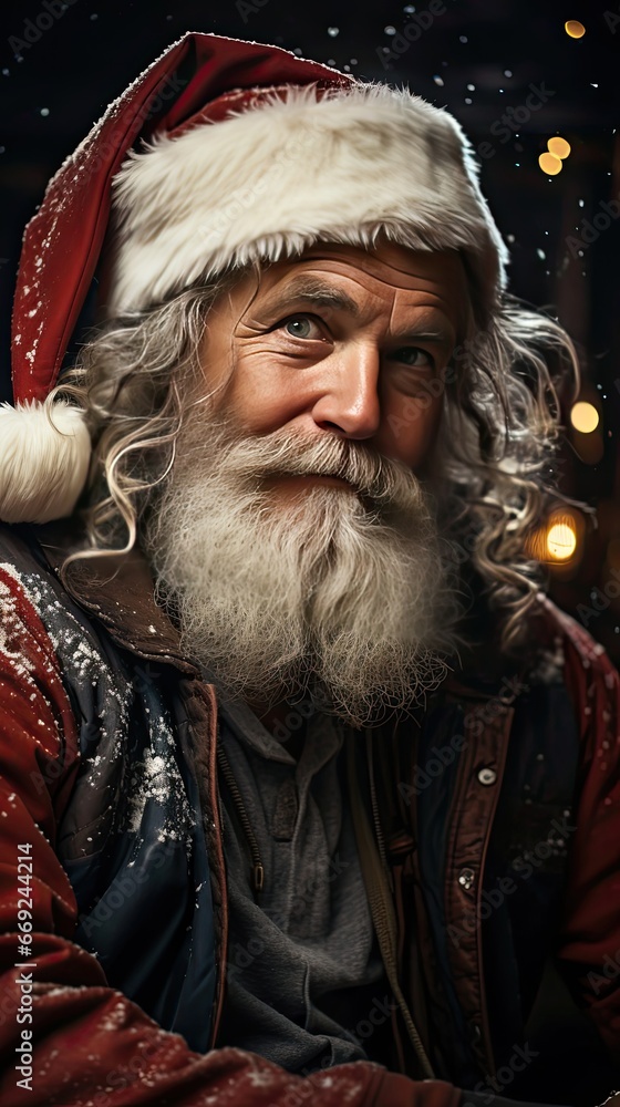 Santa claus with expression of boredom or stress. Cool Christmas concept. Generative AI