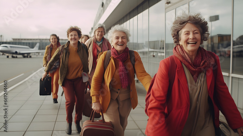 group of elderly women on vacation, traveling the world