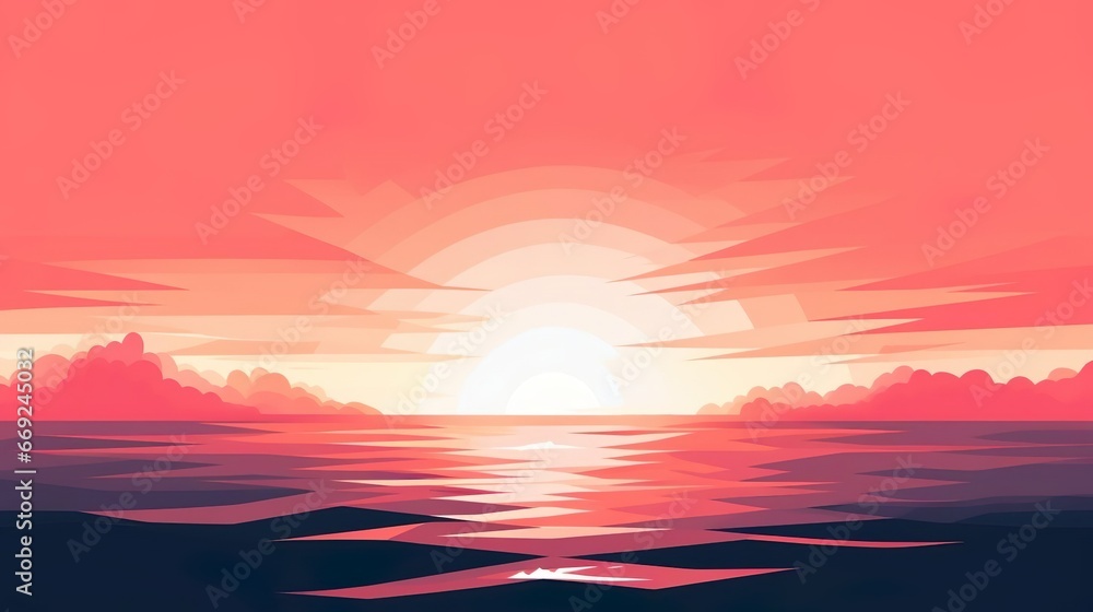 Fototapeta premium Sunset over the ocean vector simple 3d smooth cut