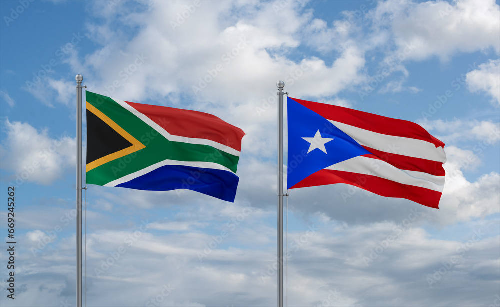 Puerto Rico and South Africa flags, country relationship concept Puerto Rico and South Africa flags, country relationship concept