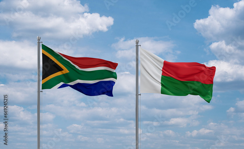 Madagascar and South Africa flags, country relationship concept