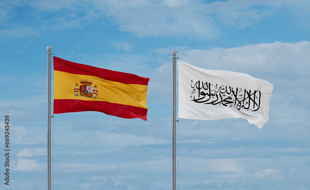 Spain and Afghanistan national flags, country relationship concept Spain and Afghanistan national flags, country relationship concept