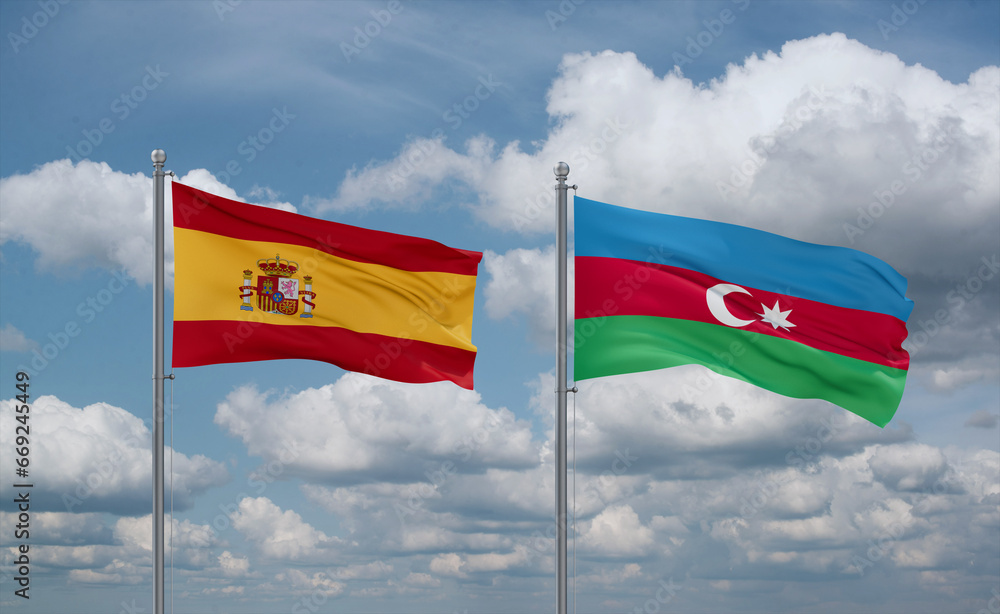 Azerbaijan and Spain flags, country relationship concept Azerbaijan and Spain flags, country relationship concept
