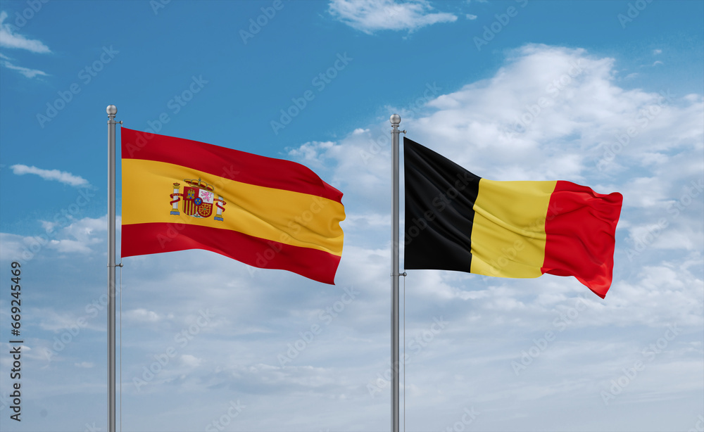 Belgium and Spain flags, country relationship concept Belgium and Spain flags, country relationship concept