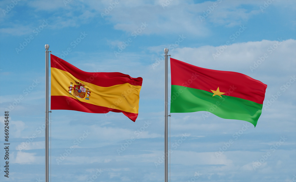 Burkina Faso and Spain flags, country relationship concept Burkina Faso and Spain flags, country relationship concept