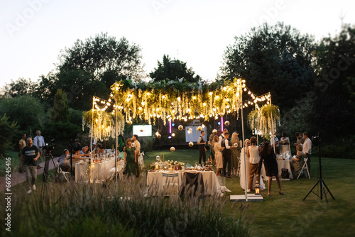 evening wedding family dinner in the forest