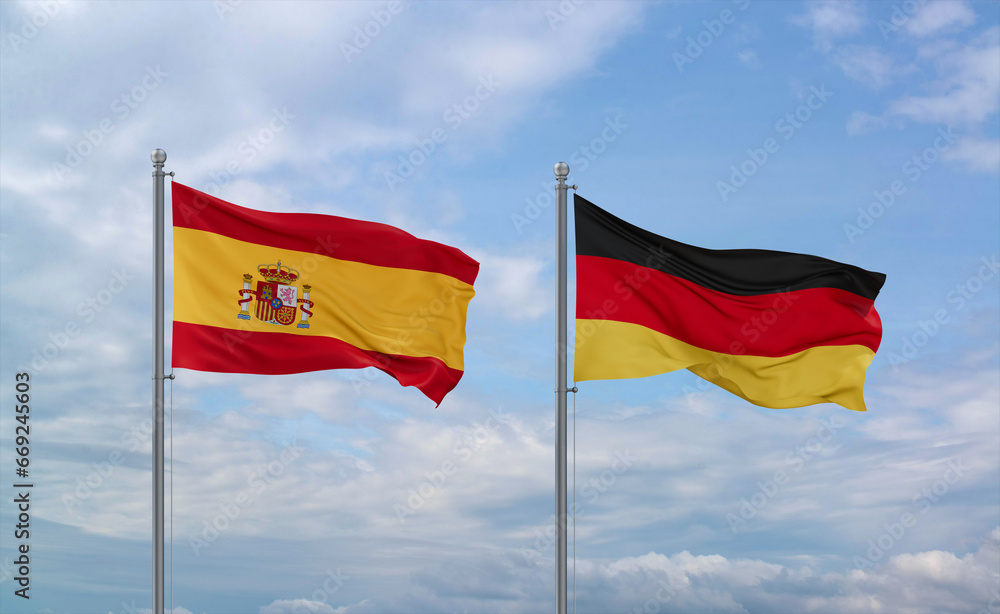 Germany and Spain flags, country relationship concept Germany and Spain flags, country relationship concept
