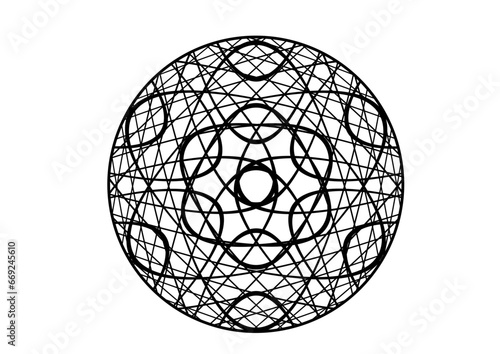 kreisfläche gefüllt mir einer vielzahl unteschiedlich gekrümmten schwarzen sich kreuzenden linien, modernes abstraktes design, interessantes komplexes muster
