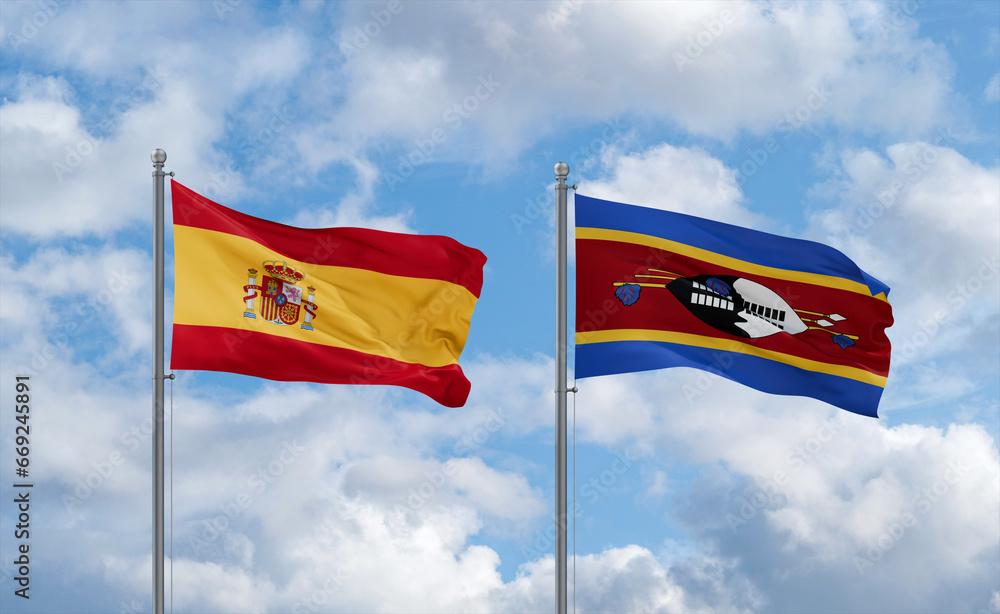 Eswatini and Spain flags, country relationship concept Eswatini and Spain flags, country relationship concept