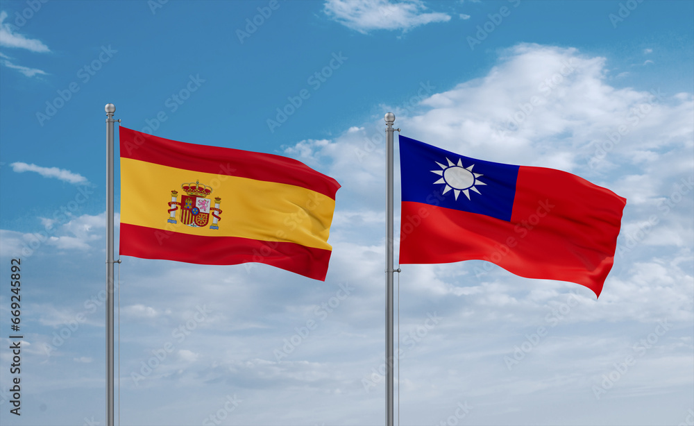 Taiwan and Spain flags, country relationship concept Taiwan and Spain flags, country relationship concept