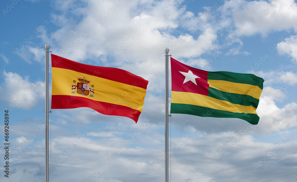 Togo and Spain flags, country relationship concept Togo and Spain flags, country relationship concept