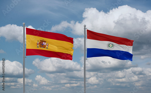 Paraguay and Spain flags, country relationship concept