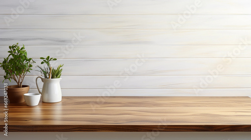 empty light wooden table © Milan