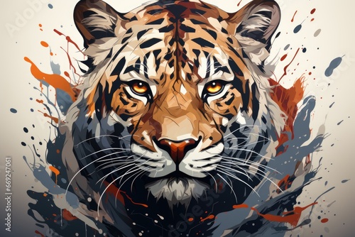 A tiger with paint splatters on it s face.