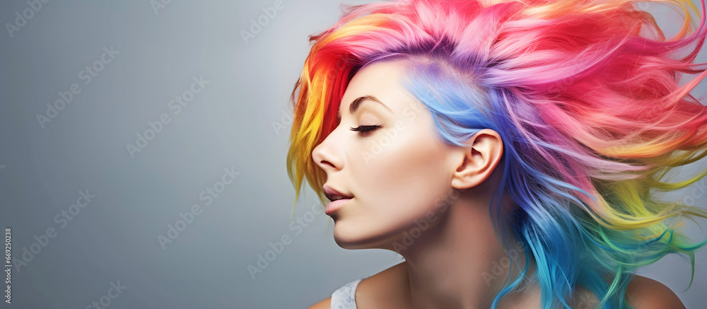 woman with multi colored hair. AI generated