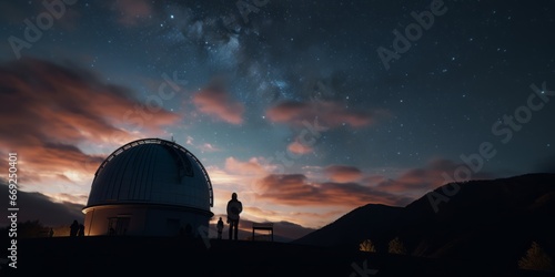 Silhouette of an observatory dome set against a breathtaking backdrop of stars.

