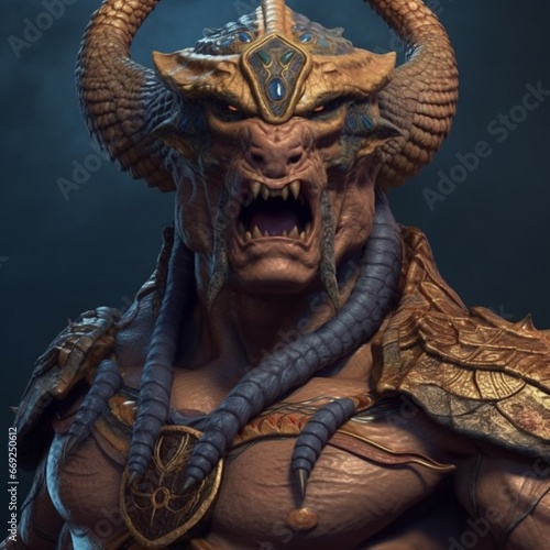 Realistic snake head warrior big muscles illustration picture AI generated art