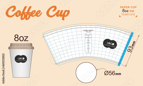  Paper Coffee Cup Template sleeve sample 8oz Die Cut - Templates eps die-cut