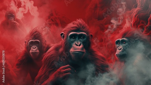 Red smokey background monkeys transparent illustration picture AI generated art