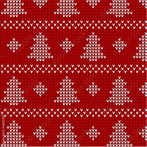 Knitted christmas tree seamless pattern, vector illustration