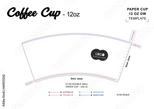  Paper Coffee Cup Template sleeve sample 12oz Die Cut - Templates eps die-cut