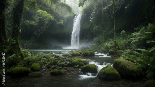 Mystic Rainforest Waterfall Hidden in Lush, Untouched Jungle © Fusion Store