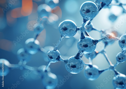 Microscopic Molecular Structure on Blue Background