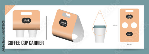  Paper Coffee Cup sleeve sample Cup Hanger for two paper cups Die Cut - Templates vector eps die-cut template 