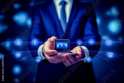 Businessman Holding a Smartphone for Communication and Work