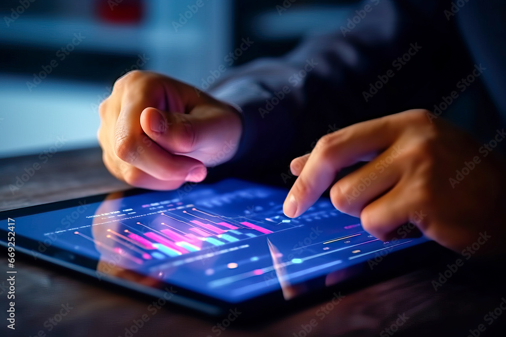 Business Person Using Tablet on Table Business Person Using Tablet on Table