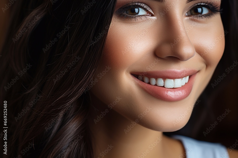 Smiling woman with white teeth and well-groomed skin, close-up. Smiling woman with white teeth and well-groomed skin, close-up.