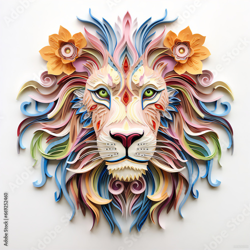 Unique Paper Quilling Lion Illustration  Rich Texture Depth for Design Enhancement